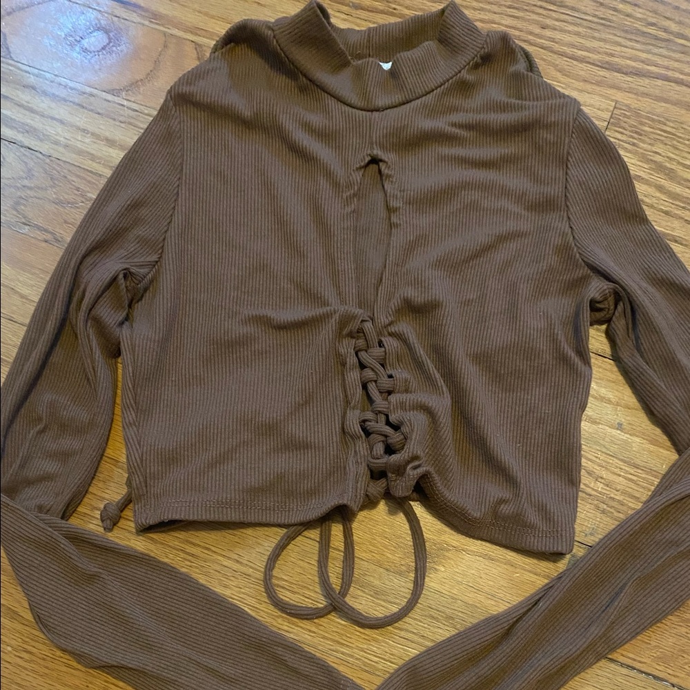 Brown cutout long sleeve